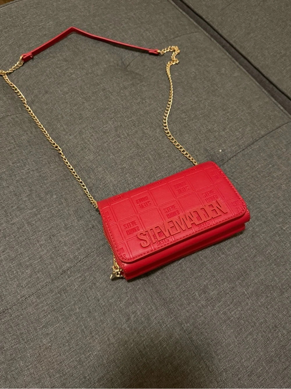 Steve Madden Red Logo Embossed Crossbody with Gold Chain